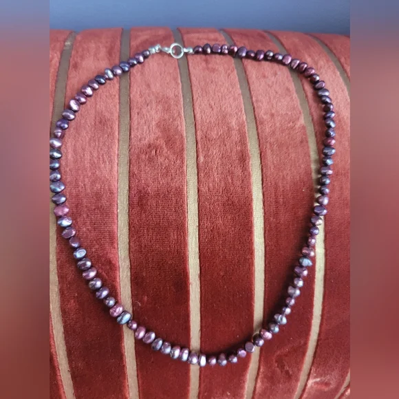 Genuine Purple Pearl Necklace Sterling Silver Clasp - Picture 1 of 14
